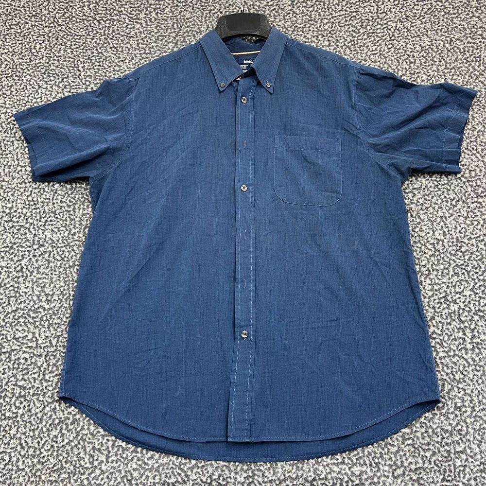 Basic Editions Shirt Men Large Blue Plain Blank Button Down Short Sleeve Pocket